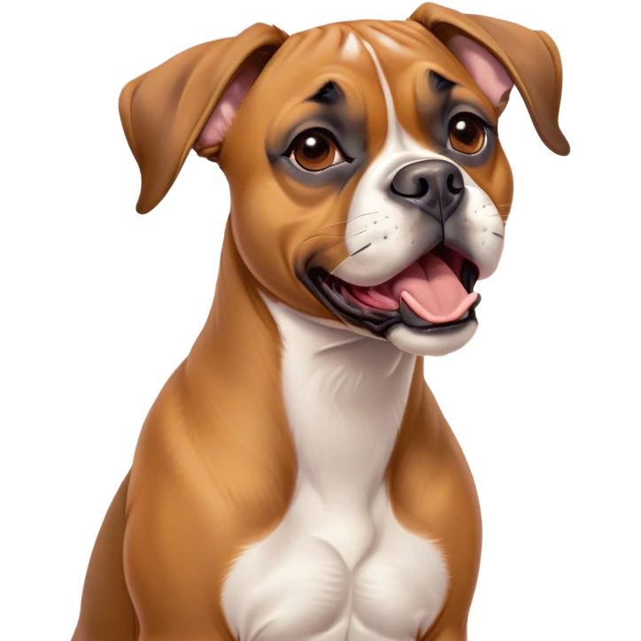 Cinematic Cute Yawning Fawn Boxer dog Portrait Emoji, Head tilted slightly with a dramatic, wide-open yawn, showcasing a short fawn Fur with a crisp white muzzle and chest, floppy ears slightly drooping, round brown eyes barely open in drowsy contentment, Simplified yet irresistibly adorable features, highly detailed, glowing with a soft, cozy glow, high shine, relaxed yet expressive, stylized with a touch of whimsy, bright and endearing, soft glowing outline, capturing the essence of a sleepy yet affectionate guardian, so drowsy it feels like it could stretch right out of the screen and curl up for a nap! emoji