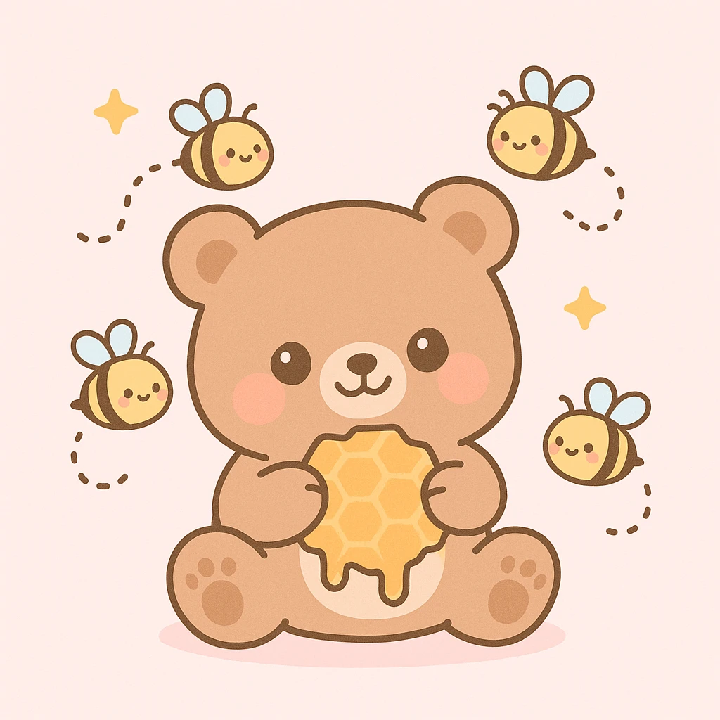 bear eating honeycomb with bees flying around emoji