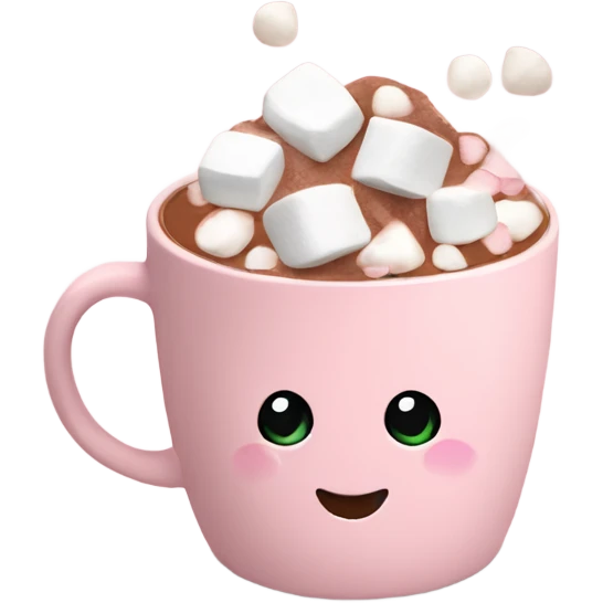 Light Pink mug of hot chocolate with marshmallows  emoji