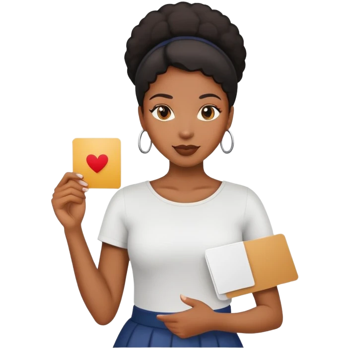 black female standing holding a card in one hand emoji
