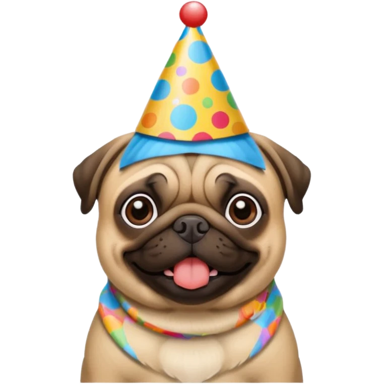 Happy birthday written out with a pug wearing a birthday hat emoji