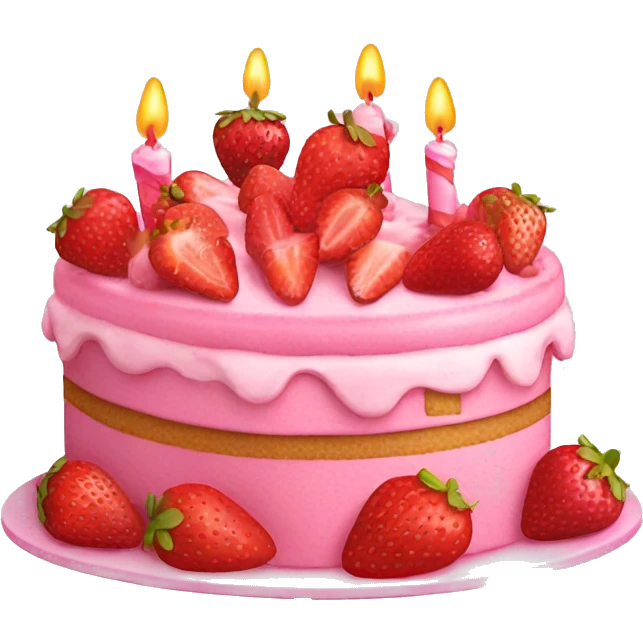 pink birthday cake with strawberries  emoji