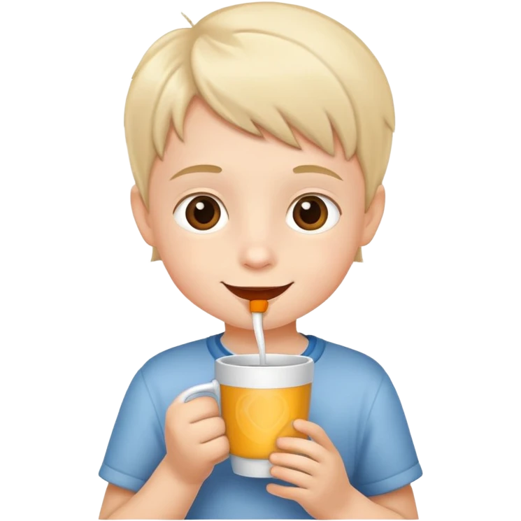 child holding a cup and drinking, happy and friendly emoji
