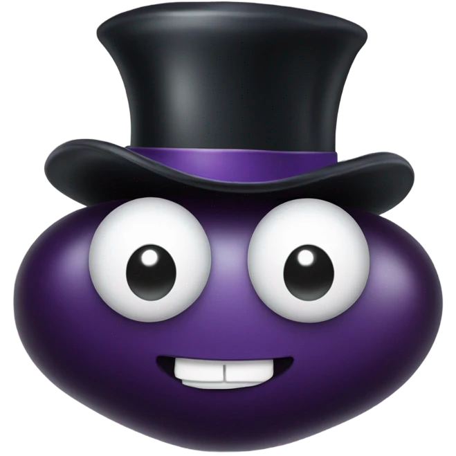 Eggplant with a top hat and a face with white stuff coming off it emoji