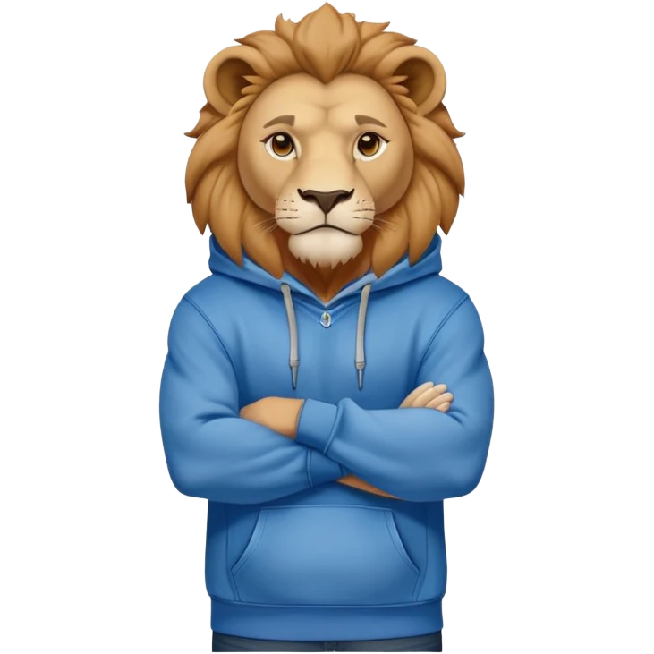 determined anthropomorphised lion in a hoodie and jeans with arms folded, confident stance emoji