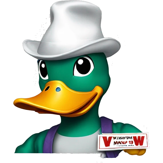 The Anaheim mighty duck mascot holding a sign with a “W” on it emoji