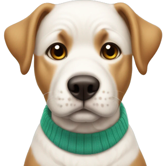 Stafford dog wearing a cute sweather emoji