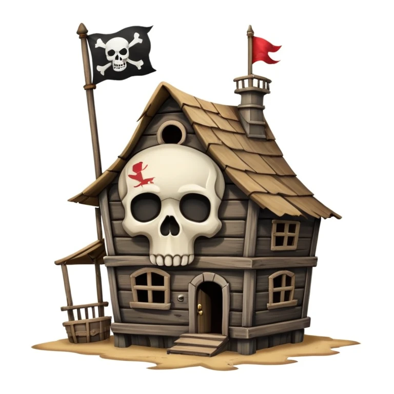 old pirate's house with skull flag emoji