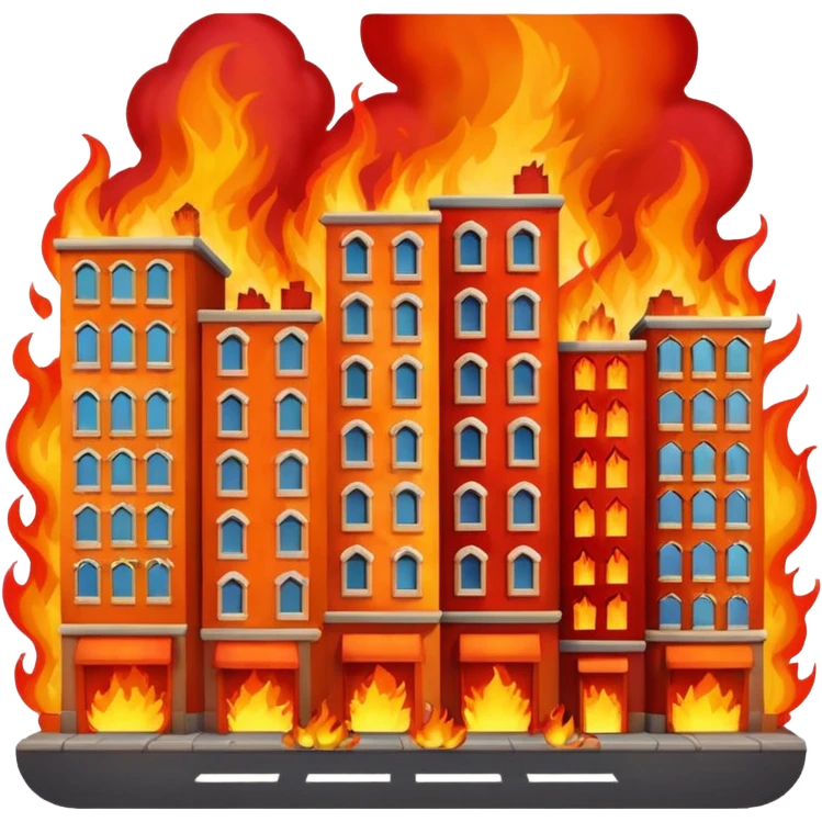 apple style emoji of a city street engulfed in flames emoji