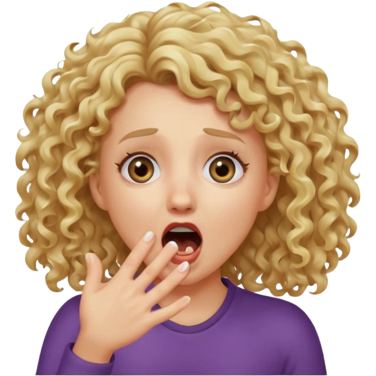 Emoji di ragazza bionda riccia che urla e mette una mano ben aperta in faccia davanti la bocca e gli occhi emoji