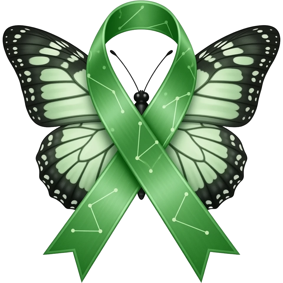 Green mental health ribbon butterfly tattoo Ideas adhered to an Aquarius emoji