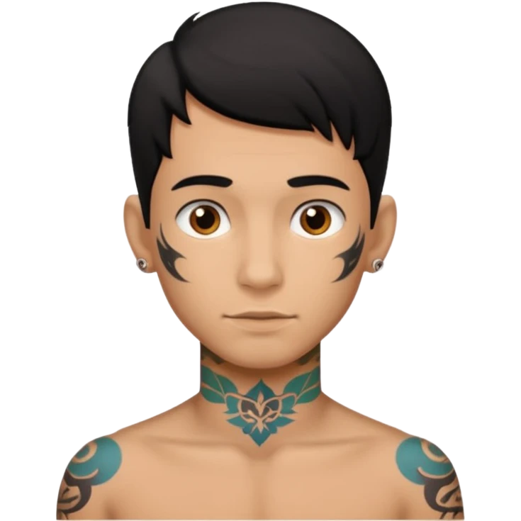 Tan boy with black hair with neck tattoo emoji