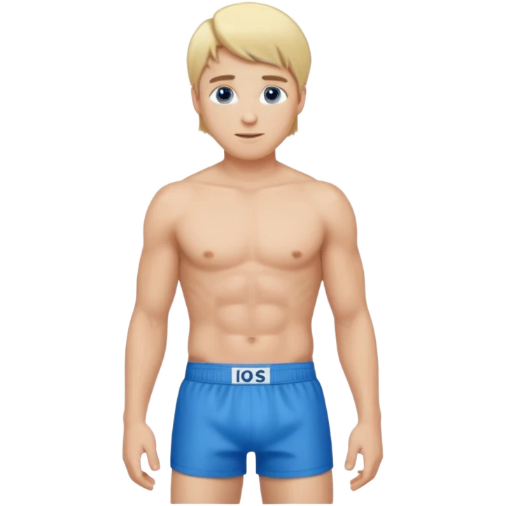 handsome blonde straight hair blue eyed man with only boxer standing emoji