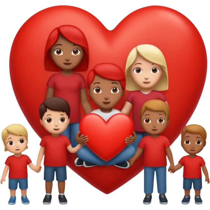 big heart with several small child figures inside emoji