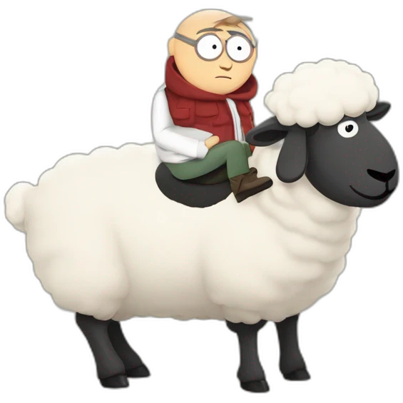Mister garrison from south park cartoon riding on a huge sheep emoji
