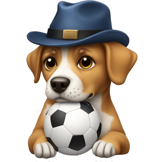 Dog holding a football with a hat emoji