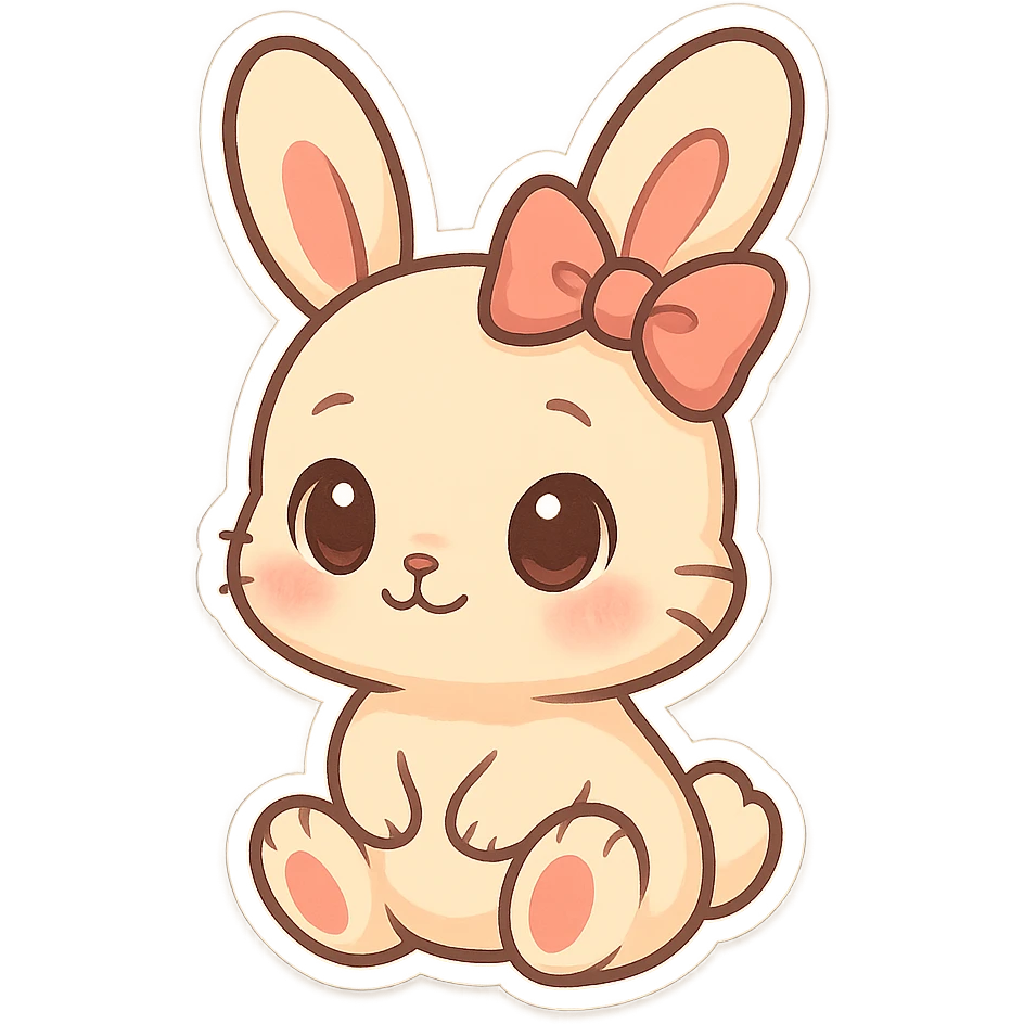 chibi sticker-style bunny with a bow, cute and exaggerated emoji