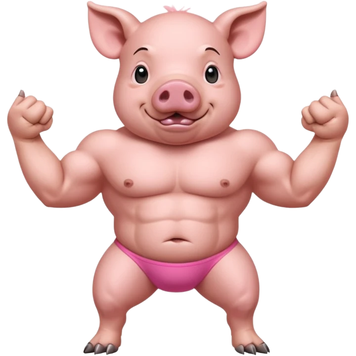 pig with 6 pack on two legs flexing NOunderwear weird porportions emoji