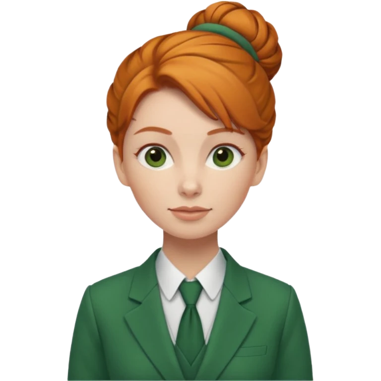 ginger woman with bun hair with green suit  emoji