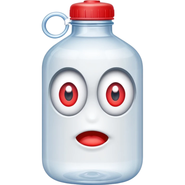 A water bottle with red eyes emoji