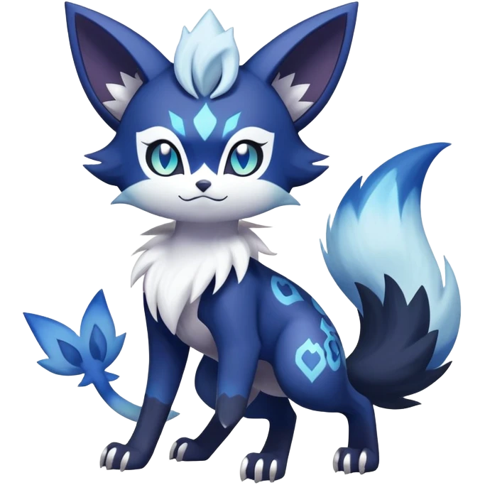Shiny Exotic Badass Colorful Ethereal Royal Mysterious Gothic Meowstic-Zorua-Noibat-Pokémon-Fakémon-hybrid-creature (full body) with random pattern-markings emoji