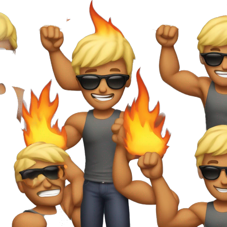 guy flexing muscles wearing sunglasses with fire emoji
