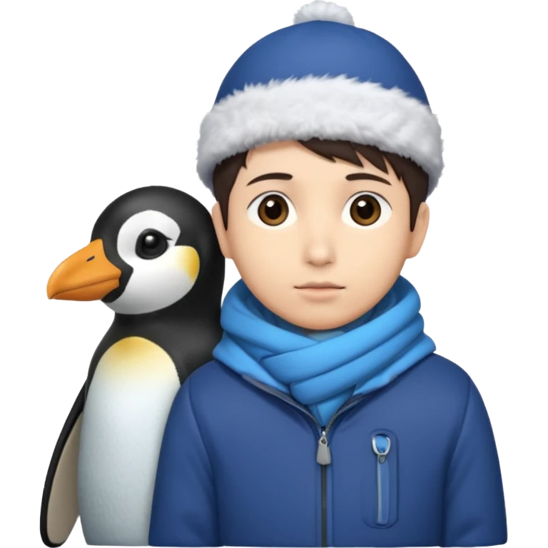 Winter penguin lying on Akashi Seijūrō’s shoulder with Akashi wearing winter clothes emoji