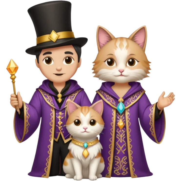 magician couple and their pet cat emoji