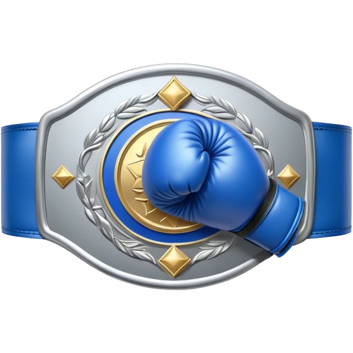silver championship belt with a blue boxing glove in the middle emoji