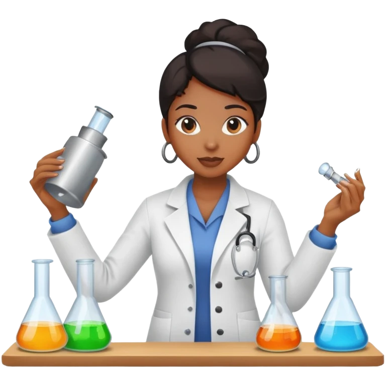 black female researcher in lab doing experiment emoji