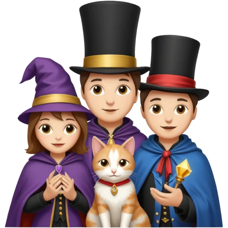 magician couple and their pet cat emoji