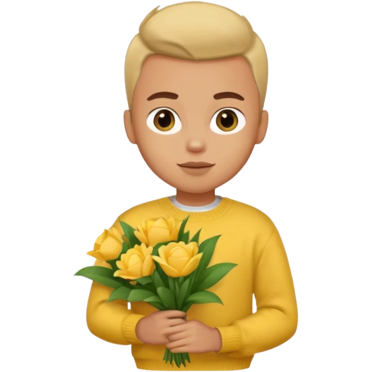 a pretty bratz guy carrying a bouquet and a yellow sweater. Muscled emoji
