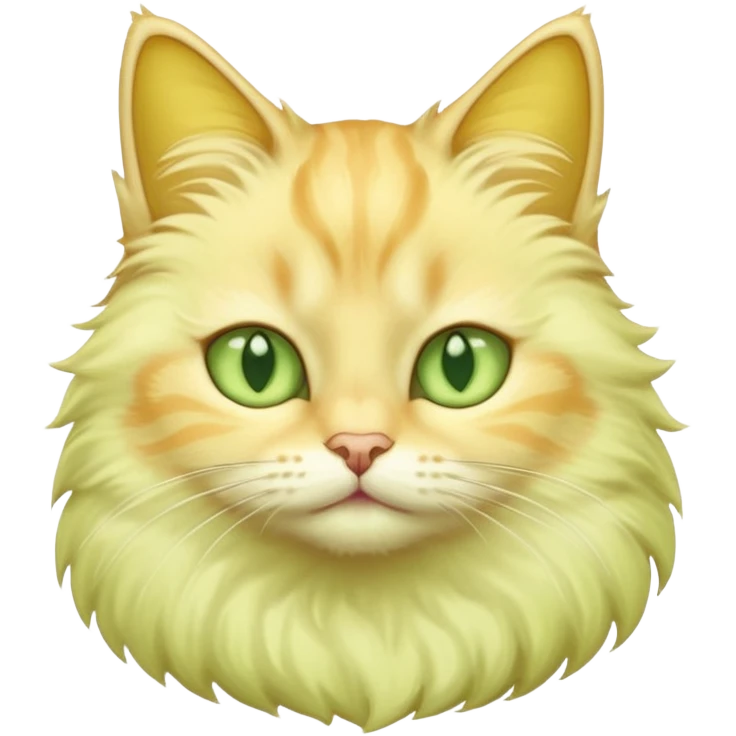 Light yellow fluffy cat with white neck with light green eyes emoji