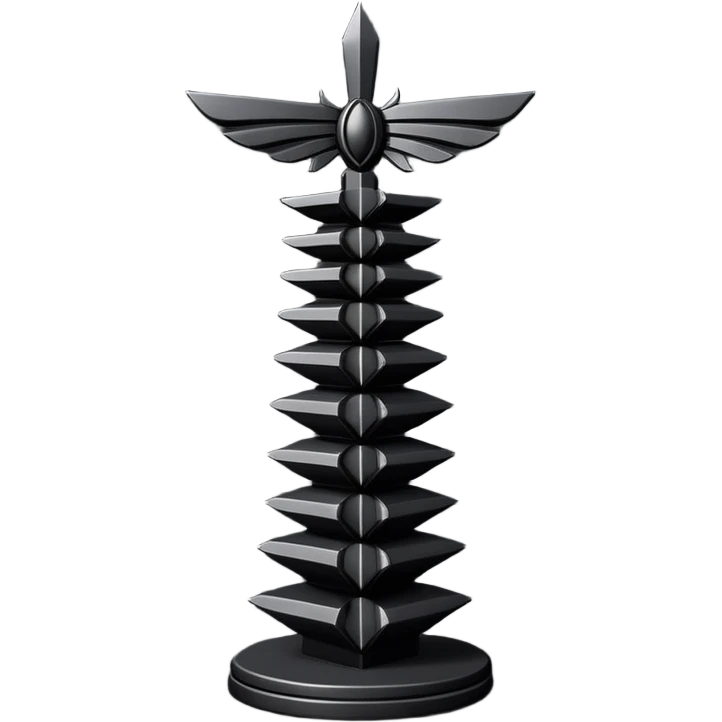 Minimal emoji, avant-garde gothic fashion totem made of stacked black metal elements, “FORTUNA” engraved vertically, editorial runway object aesthetic, heavy sculptural design, no glow, no neon, flat emoji style, centered, transparent background emoji