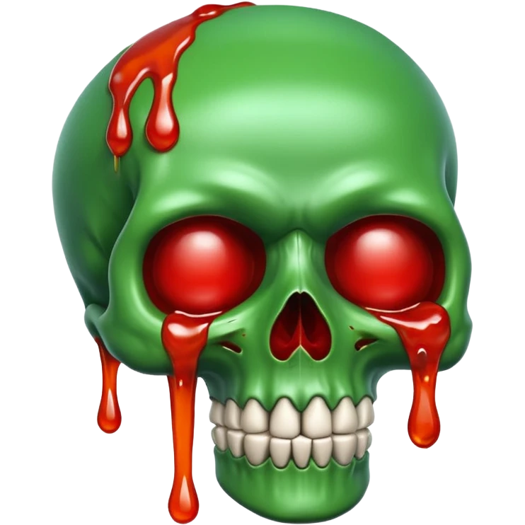 A green skull with red marmalade emoji