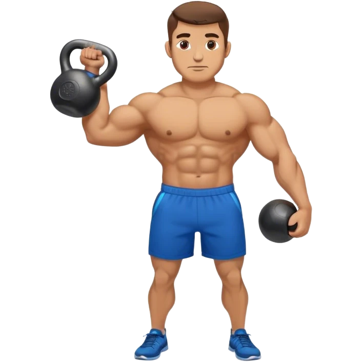 buff man with blue shorts holding kettlebell emoji