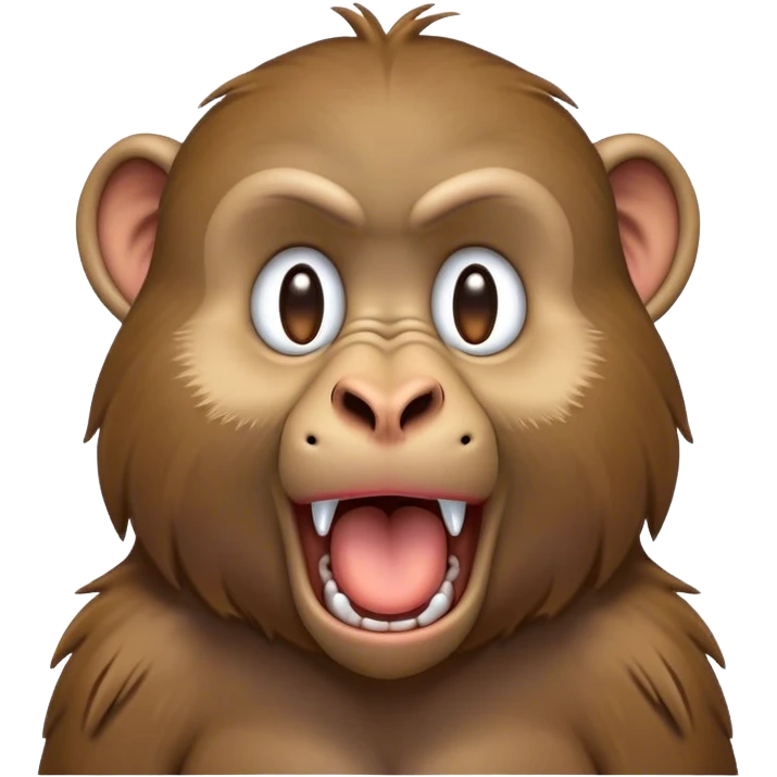 Cinematic Cute Yawning Baboon Portrait Emoji, Head tilted slightly with a dramatic, wide-open yawn, showcasing a soft, textured Fur of earthy browns with droopy ears, round eyes barely open in drowsy contentment, Simplified yet irresistibly adorable features, highly detailed, glowing with a soft, cozy glow, high shine, relaxed yet expressive, stylized with a touch of playful urban charm, bright and endearing, soft glowing outline, capturing the essence of a sleepy yet affectionate baboon, so drowsy it feels like it could stretch out of the screen and curl up for a nap! emoji