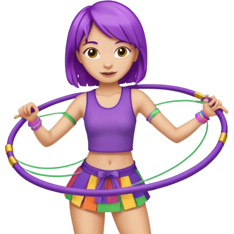 purple haired light skinned woman hula hooping emoji