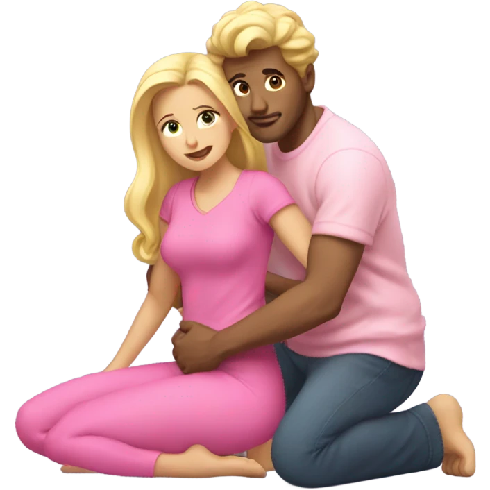 Man kneeling in front of woman standing with pink clothes and blonde hair  emoji