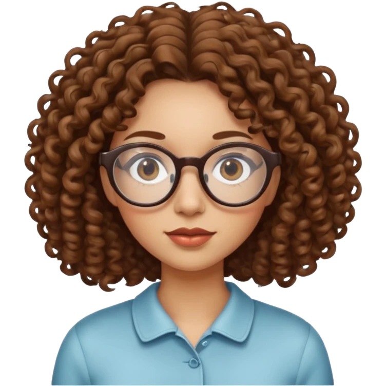 emoji of a woman with curly hair and glasses, fish eye lens effect emoji