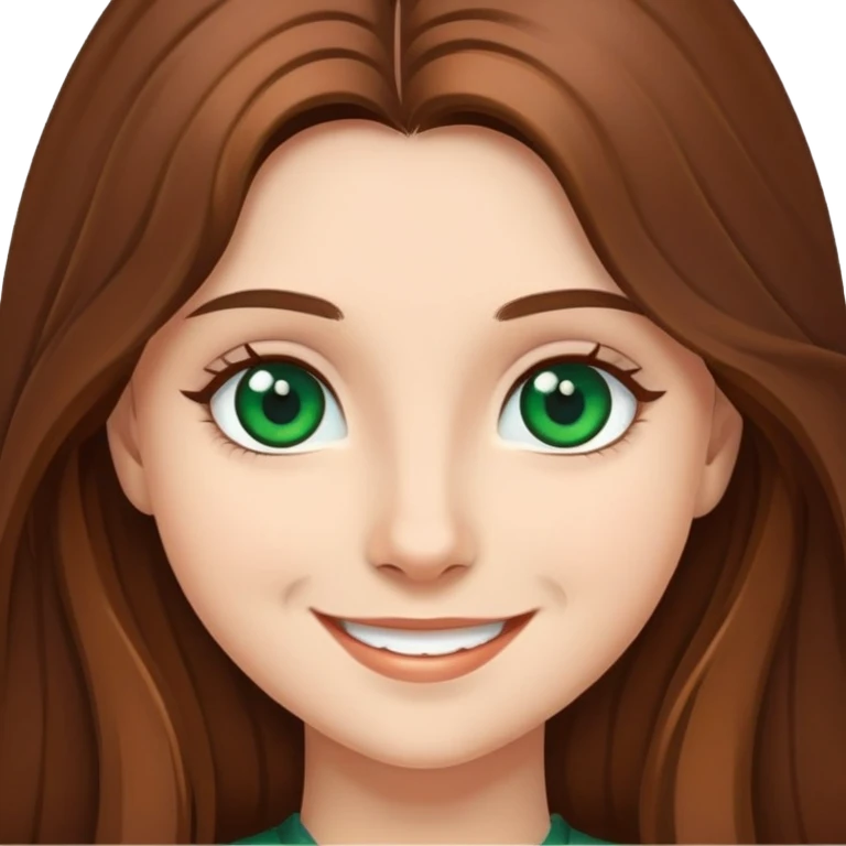 smiling girl with long hair and dark green eyes emoji