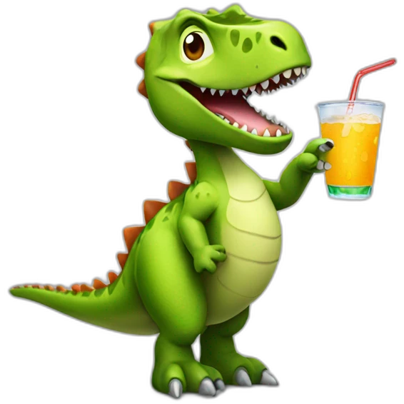 dinosaur with a drink in his hand emoji
