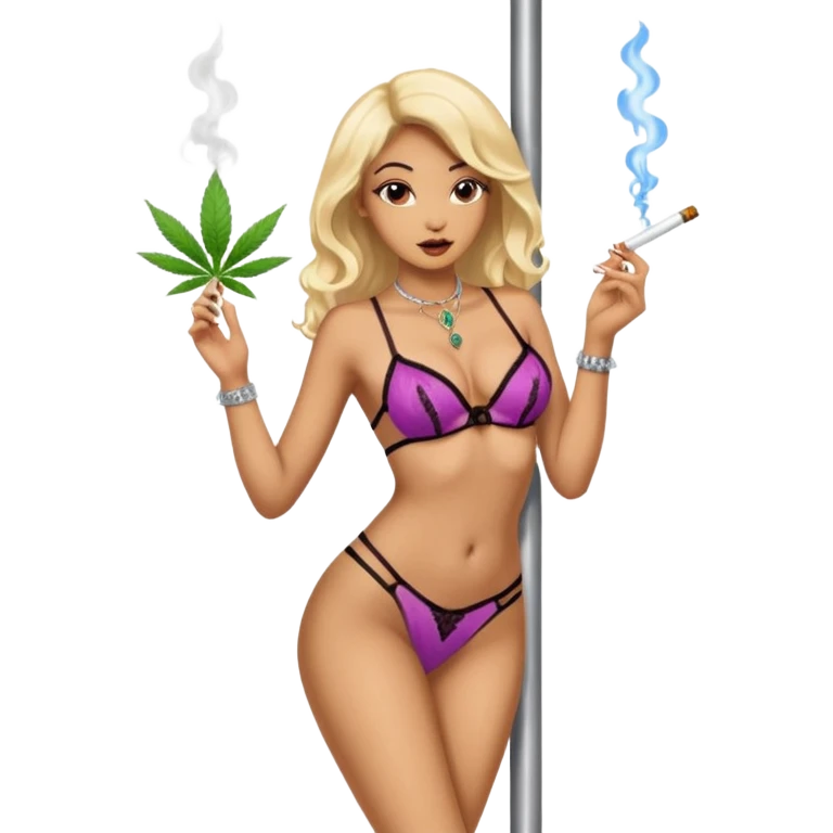 Light skin Exotic dancer on stripper pole smoking weed emoji