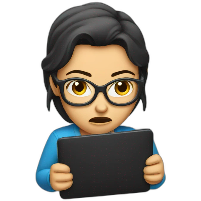 Very angry woman holding black laptop emoji
