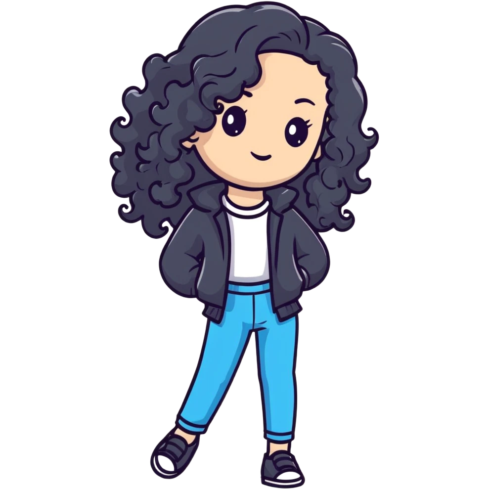 Stylish girl with long curly hair in fashionable outfit emoji