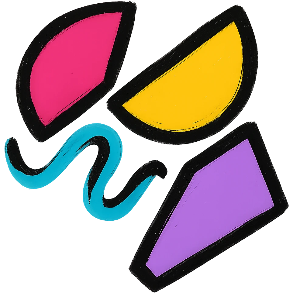 Push the logo to be even more abstract and unrestrained, with bold, misaligned geometric shapes and a vibrant, expressive color palette. Avoid any literal symbols, focusing on pure movement and connection. Clean, bold, and app icon ready. No background. emoji
