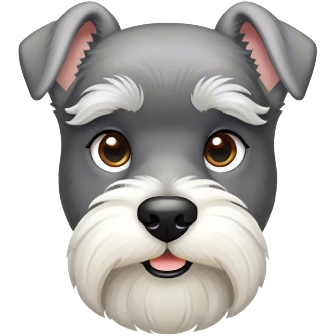 Cinematic Noble Miniature Schnauzer Portrait Emoji, Standing with a proud and stately demeanor, showcasing a sharply defined, salt-and-pepper fur with distinguished eyebrows and a confident, alert expression, simplified yet exquisitely detailed, glowing with a refined, dignified radiance, high shine, exuding intelligence and classic noble charm, soft glowing outline, capturing the essence of a noble Miniature Schnauzer that commands attention with effortless style! emoji