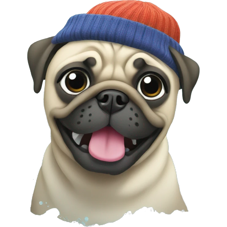 Pug wearing a beanie in the ocean  emoji