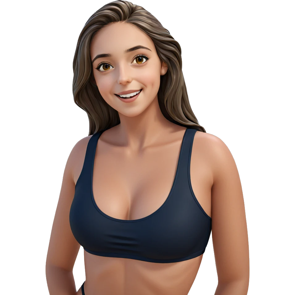 smiling girl in swimsuit at beach emoji