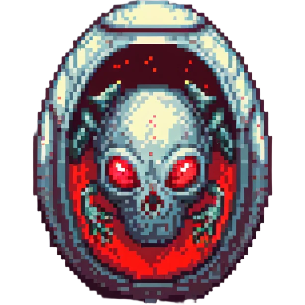 cranial, eye, MRI, SCAN, egg, embryonic, inside of glass egg, alien, eerie, eyes glow red emoji